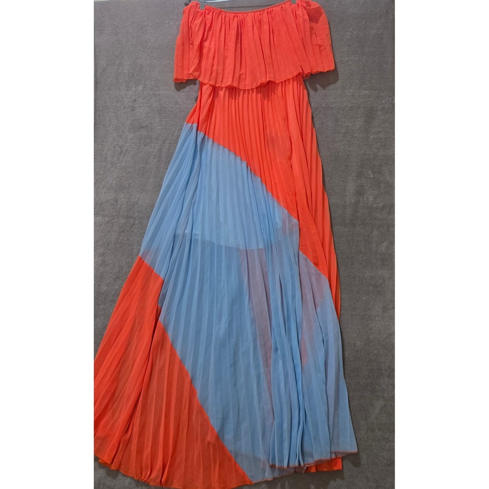 Pregnancy Photoshoot Maxi‎ Dress Small Colorblock Pleated Off Shoulder Boho - Picture 2 of 7